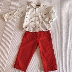 Carter’s 2 piece Boys Matching Set 12 M, Button Down Too and Twill Pants